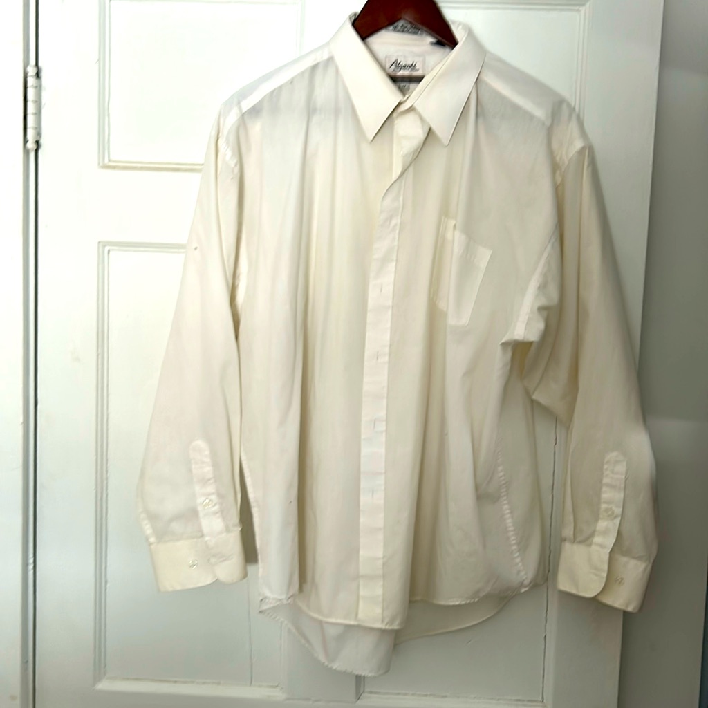 Men’s Single Needle, Tailoring, White, Long Sleeve Dress Shirt, Size 17